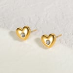 Gold color / 1 Pair Delicated Sweet Style  Heart Shape Stainless Steel  Gold Color Inlay Rhinestone Women's Stud Earrings Picture2